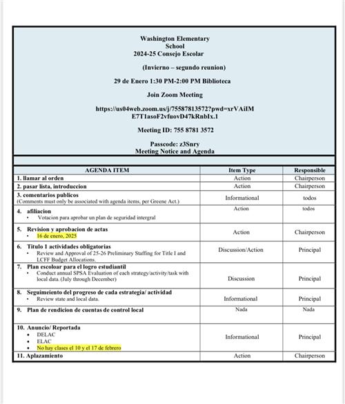 SSC agenda
