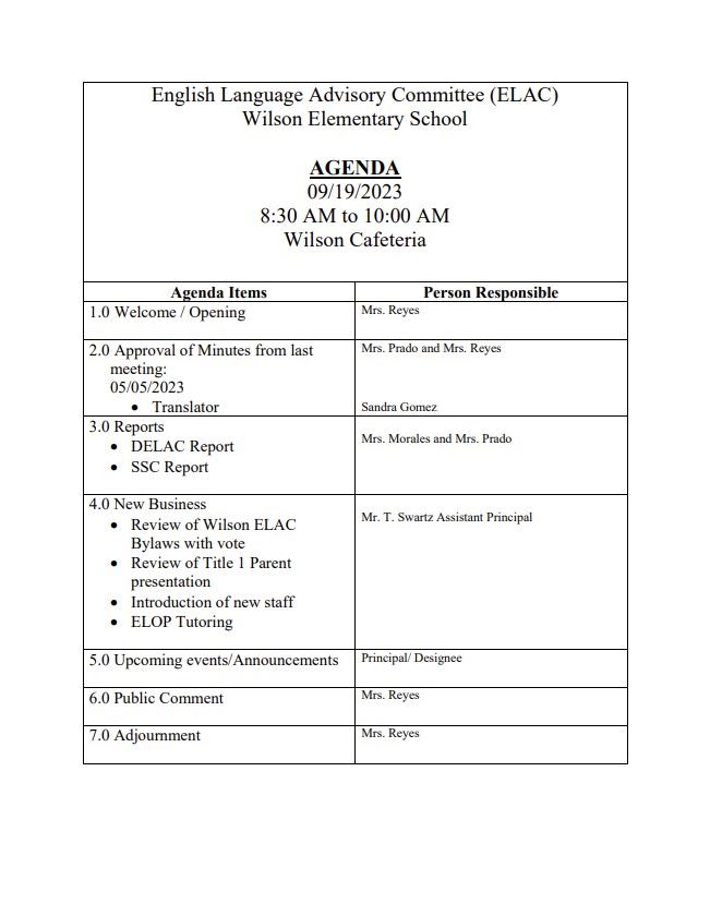  Wilson ELAC Meeting